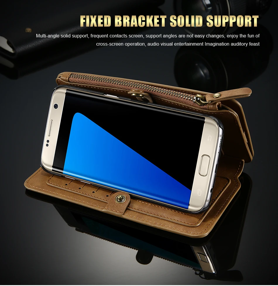 FLOVEME Hybrid Detachable Leather Case For Samsung Galaxy S7 Edge 18 Card Slot Metal Zipper Cash Storage Wallet Pouch Cover Bag (6)