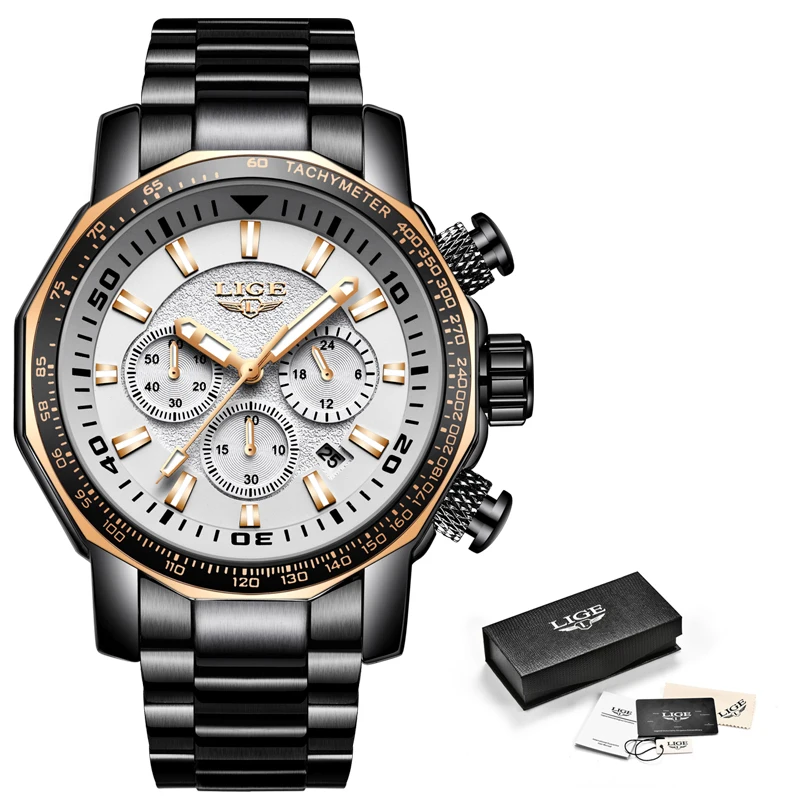 LIGE Mens Watches Top Brand Luxury Fashion Quartz Clock Men's Waterproof Big Dial Watch Men Military Sport Watch Erkek Kol Saati