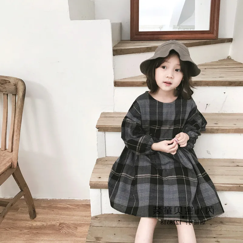 

WLG girls velvet winter dresses kids plaid red black thick cotton dress baby casual christmas dresses for girls 2-7T