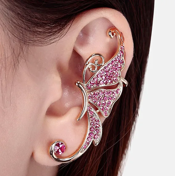 

2016 New Hot Fashion Rhinestone earrings ear Cuff, key-2 Luxury elegant rose goldstud butterfly earrings