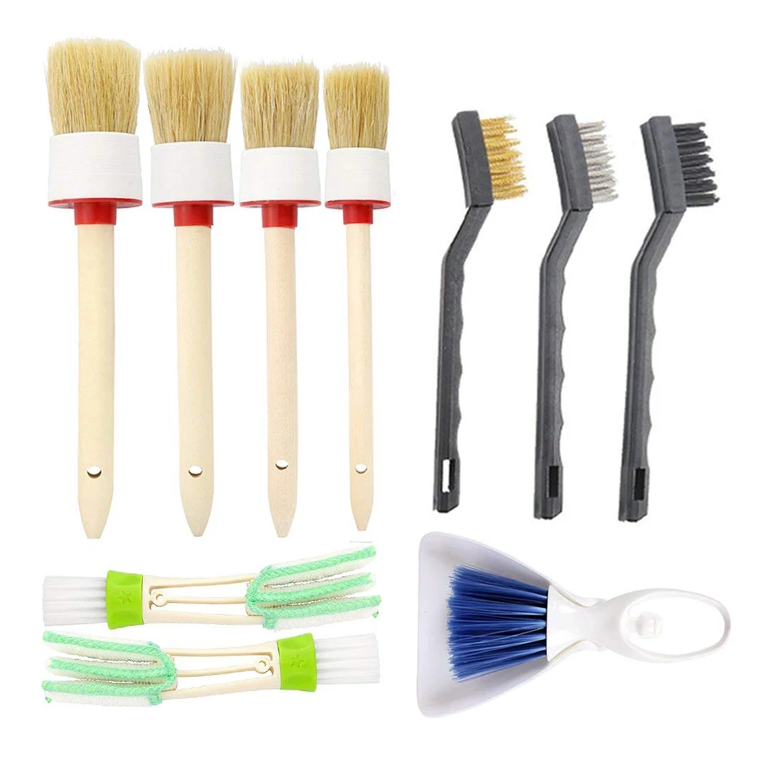 11 Pieces Car Cleaner Brush Set with Detail Brush,Stainless Steel Wire