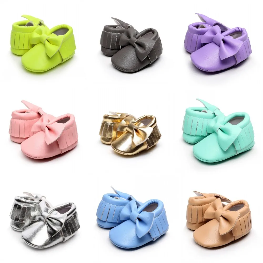 

PU Leather Newborn Baby Moccasins Moccs Shoes Infant Toddler Shoes Girls Princess Mary Jane Bow First Walkers Crib Prewalkers
