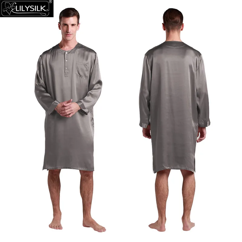 LilySilk халат мужской кимоно пеньюар домашняя одежда для мужчин 22 Momme шелковый ночная пижама тонкий китайский традиционные Летний - Цвет: Dark Gray