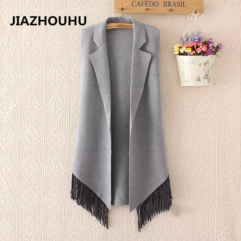 2017 Casual Basic Tassel Solid Color Waistcoat For Women vest Slim Long Plus Size Sleeveless Coat Female Jacket Cardigan Outwear 2017 Casual Basic Tassel Solid Color Waistcoat For Women vest Slim Long Plus Size Sleeveless Coat Female Jacket Cardigan Outwear