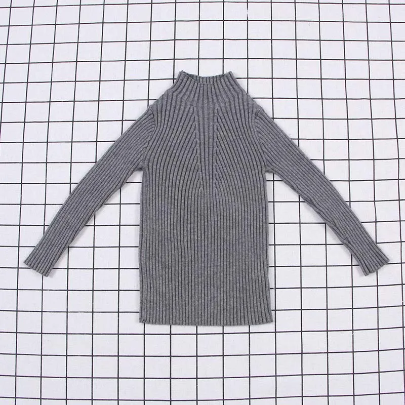 Детский свитер для девочек, свитер с высоким воротником, осенне-зимний теплый свитер для маленьких девочек, приталенный вязаный пуловер, RT145 - Цвет: dark grey