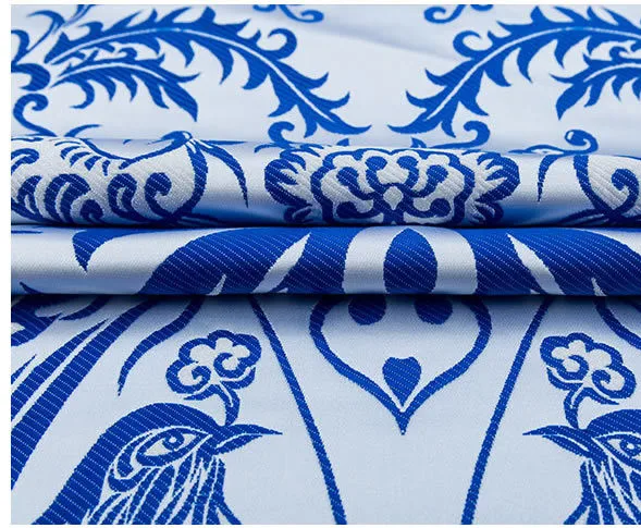 CF34 1 ярд синий и белый фарфор полиэстер ткань для платья Китайская традиционная шелковая парча ткань Cheongsam Одежда