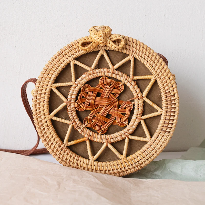 Woven Rattan Bag Round Straw Shoulder Bag Small Beach HandBags Women Summer Hollow Handmade Messenger Crossbody Bags Woven Rattan Bag Round Straw Shoulder Bag Small Beach HandBags Women Summer Hollow Handmade Messenger Crossbody Bags