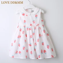 Платья для девочек с надписью «LOVE DD& MM» коллекция года, новая весенняя детская одежда милое платье-майка без рукавов с кукольным воротником и принтом клубники и вишни для девочек