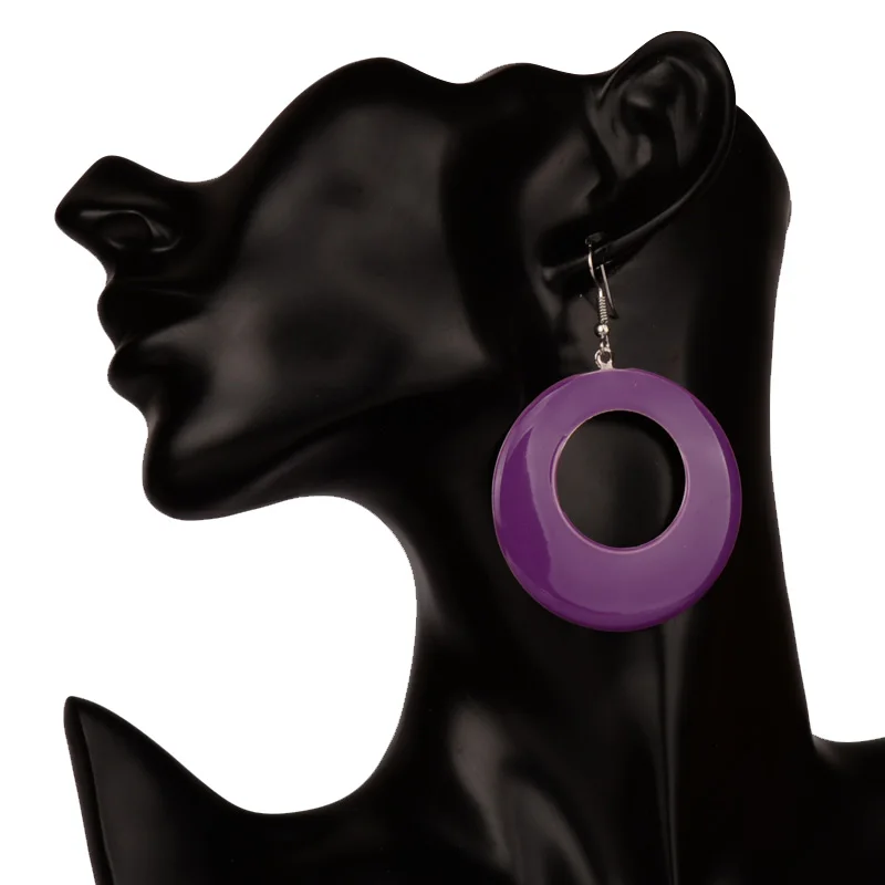 

7.2cm Earrings for Women Colorful Enamel Silver Tone Big Round Drop Earring Blue Black Red Nikel Free Fashion Jewelry