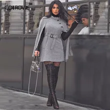 COLROVIE, черный, винтажный, в клетку, с поясом, гусиная лапка, накидка, полушерстяное, Женское пальто, осень, плащ, рукав, зимняя женская верхняя одежда