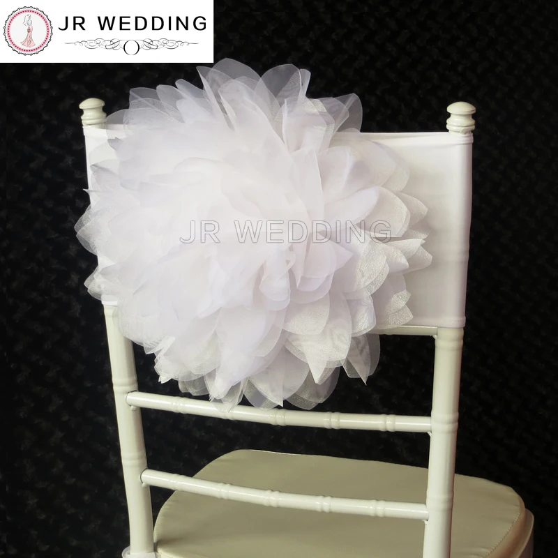 Free Shipping 100pcs White Organza Flower Chair Sash Flower Chair Band