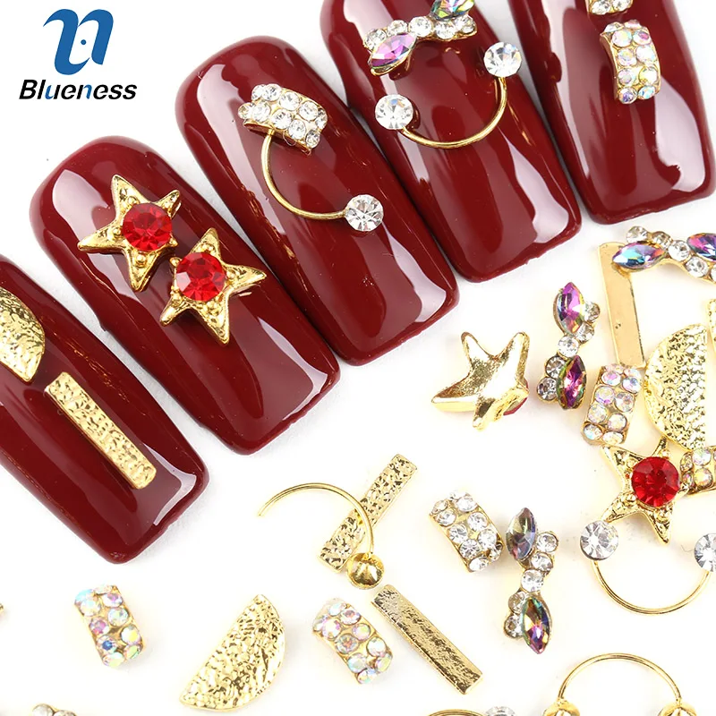 

Blueness 10Pcs/Lot Star Bow Design 3D Rhinestones Nail Art Decorations Tips Jewelry Nail Metal Studs for Manicure Accessories