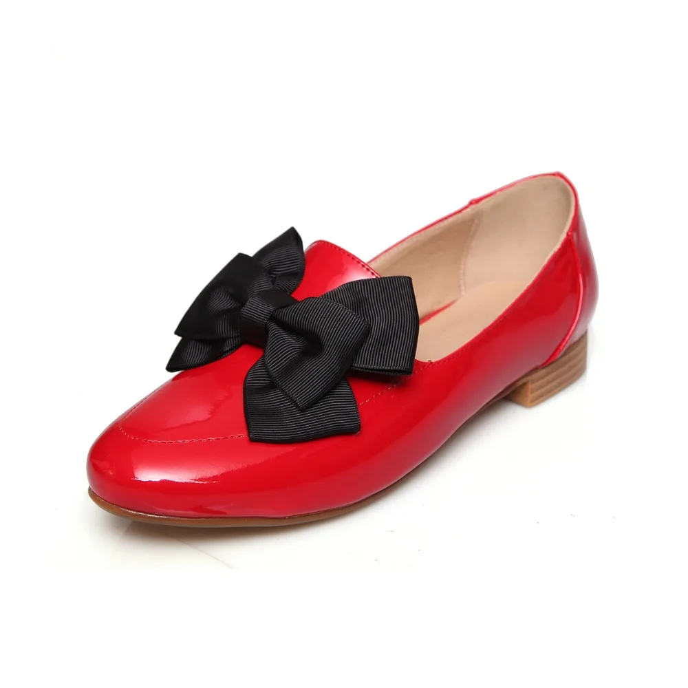

2016 spring and summer women Casual  Patent leather slip-on Bowtie Solid color Pointed shoes Flats Shoes   big size 34-40 T1519