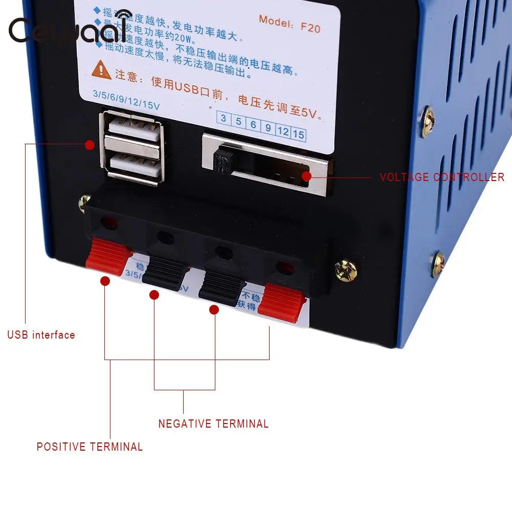 

Cewaal Hand Generator 20W 3-15V Dual USB Hand Crank Car Durable High Performance DC Generator