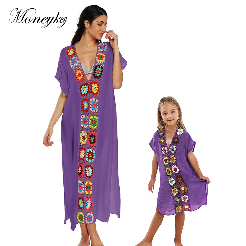 

Vintage Mother And Daughter Dress Summer Beach Dress Gown Long Style Family Matching Clothes Mom And Me Outfit Clothing