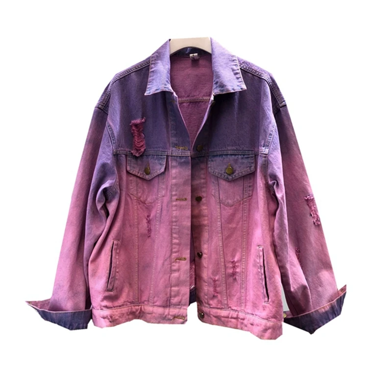 

2019 New Vintage Denim Jacket For Women Coat Bomber Jacket Loose Hole Jackets Long Sleeve Autumn Denim Coat Ladies Streetwear