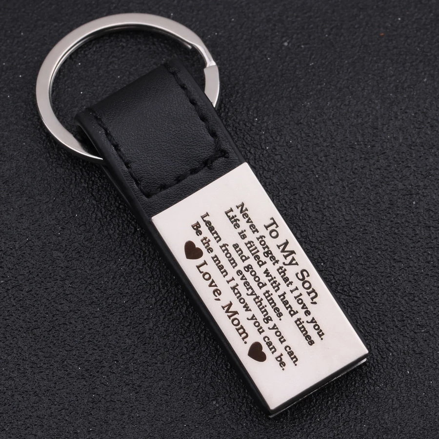 

Leather Keychain 1pcs From Mom's Love Engraved "To My Son I Love You"Holder Handmade Jewelry Heart Pattern Fashion Key Pendant