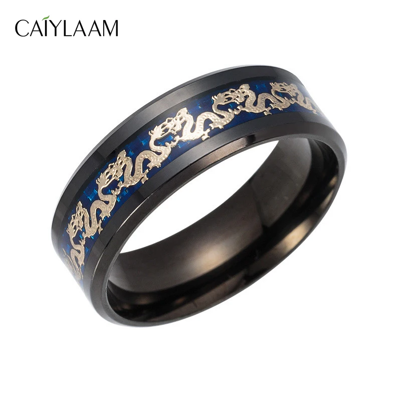 

CAIYLAAM Vintage Men's Ring Chinese Dragon Stainless Steel Wedding Band Ring Roman Gold Black Cool Punk Rings For Men Women