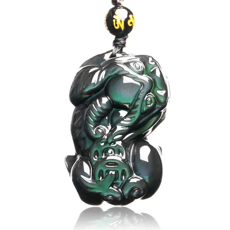 

Jewelry Obsidian Pendant Necklace Brave Troops Peach Blossom Natural Stone Men Women pixiu Dragon Pendant with Lucky Chain