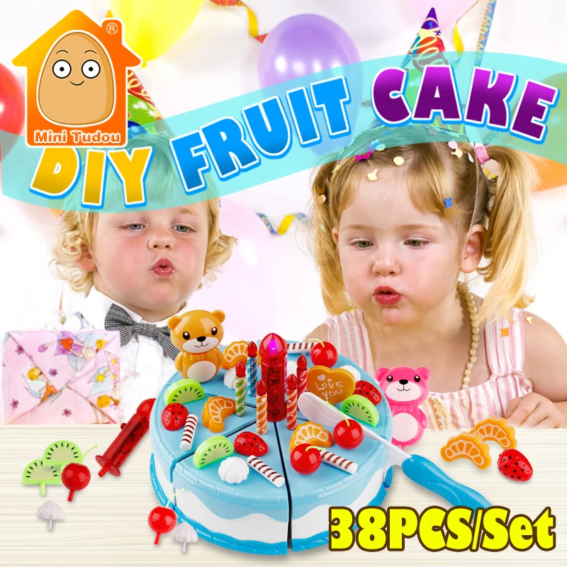 Play Food 38 75PCS Miniature Kitchen Pink Birthday Cake Toy Children