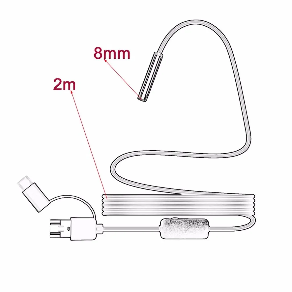 2/3. 5/5/10 м 8 мм микро Тип usb с портом типа c 3-в-1 компьютер эндоскоп бороскоп трубка IP68 Водонепроницаемый USB инспекции Спортивная мини-видеокамера на Камера