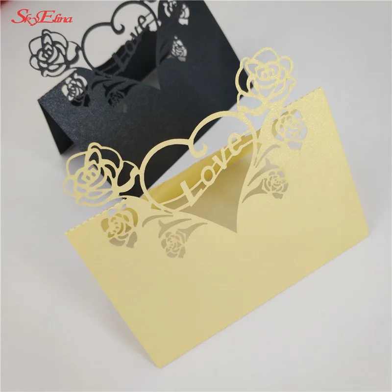 

10Pcs Laser Cut Seat Cards Rose love Table Name Card Creative Place Card Wedding Table Decoration Party Birthday Supplies 7Z