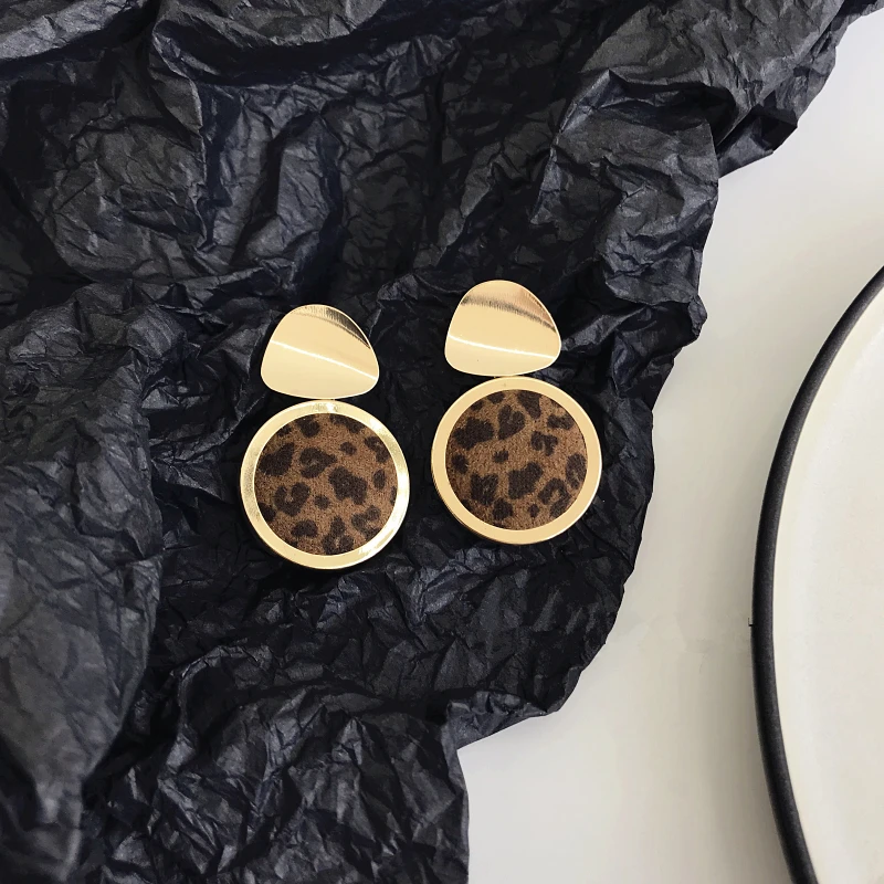 AOMU Metal Gold Velvet Leopard Print Fur Star Ball Tortoiseshell Acrylic Geometric Circle Square Long Drop Earrings for Women