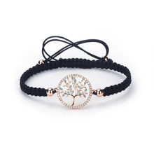 Прозрачная жизнь дерево в середине и границы CZ камней подвески браслеты для женщин счастливые ювелирные изделия регулируемый ручной Плетенный браслет