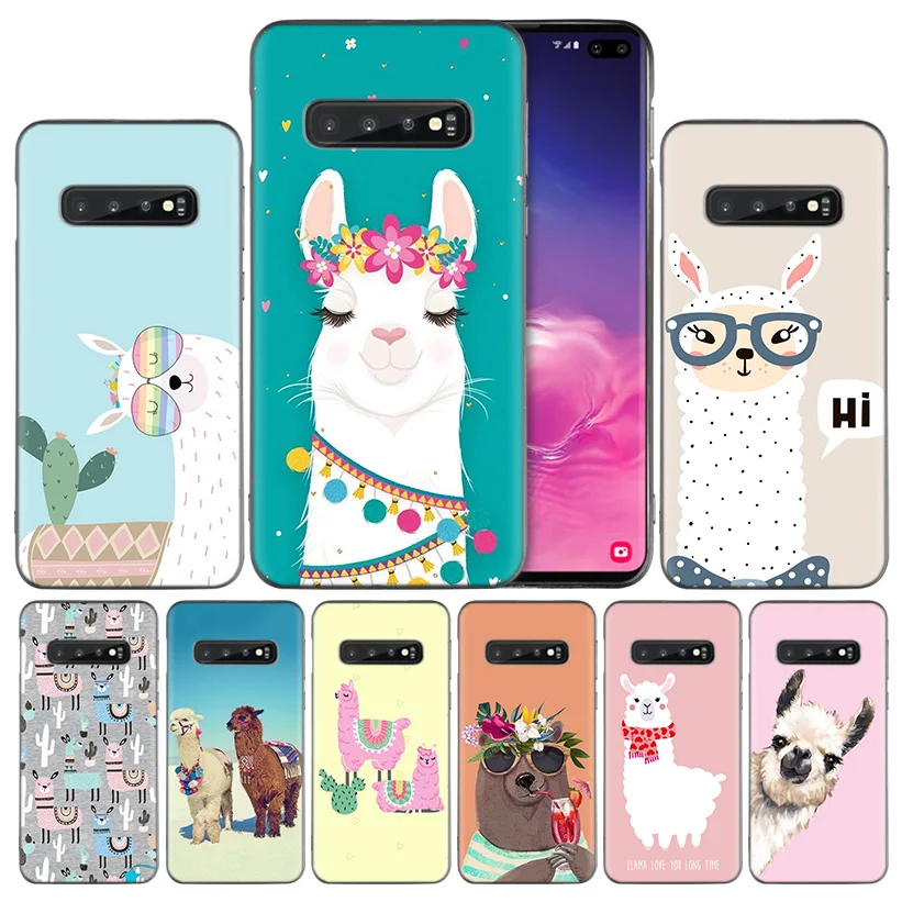 

Cute Alpacas Animal Black Silicone Case Cover for Samsung Galaxy S10 S10e 5G S9 S8 S7 Edge J8 J6 J4 Plus 2018 Note 8 9 TPU Couqe