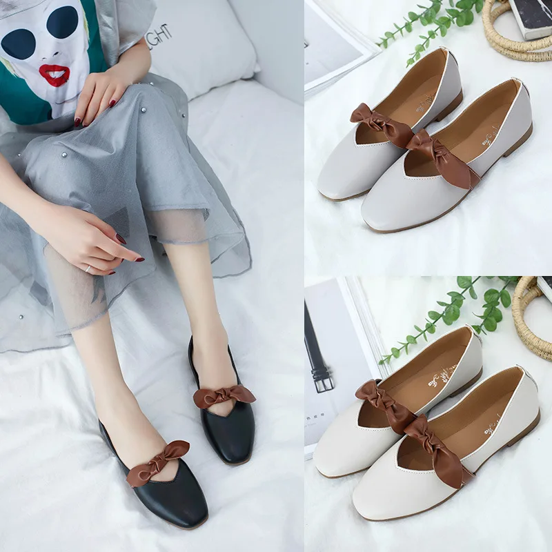 

Summer new Korean version of Baijiao Butterfly Square single Shoe flat-bottomed Bean Shoe