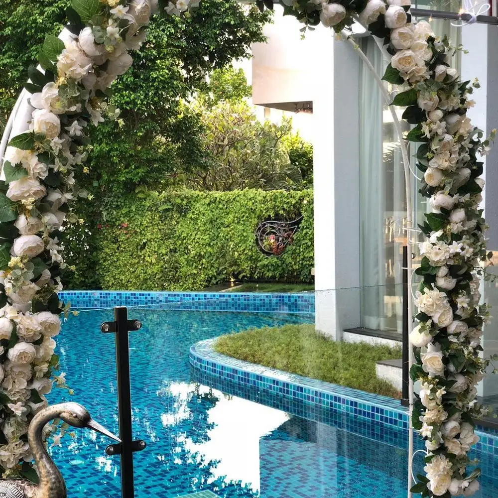 

100cm Length Artificial Arch Flower Row Silk Flower with Foam Table Flower Frame Runner Centerpiece Wedding Decoration Backdrop