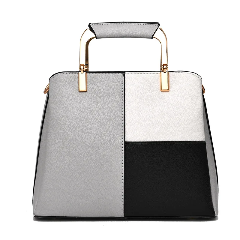 Лоскутная сумка из искусственной кожи, сумки на плечо для женщин, bolsa feminina, Повседневная Сумка-тоут с металлической ручкой, сумка-мессенджер - Цвет: Серый