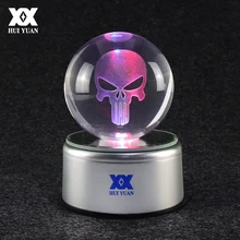 Каратель логотип черепа 3D лампа с хрустальным шаром светодиодный настольный декор 7 цветов вращающийся стеклянный шар ночник детский Рождественский подарок