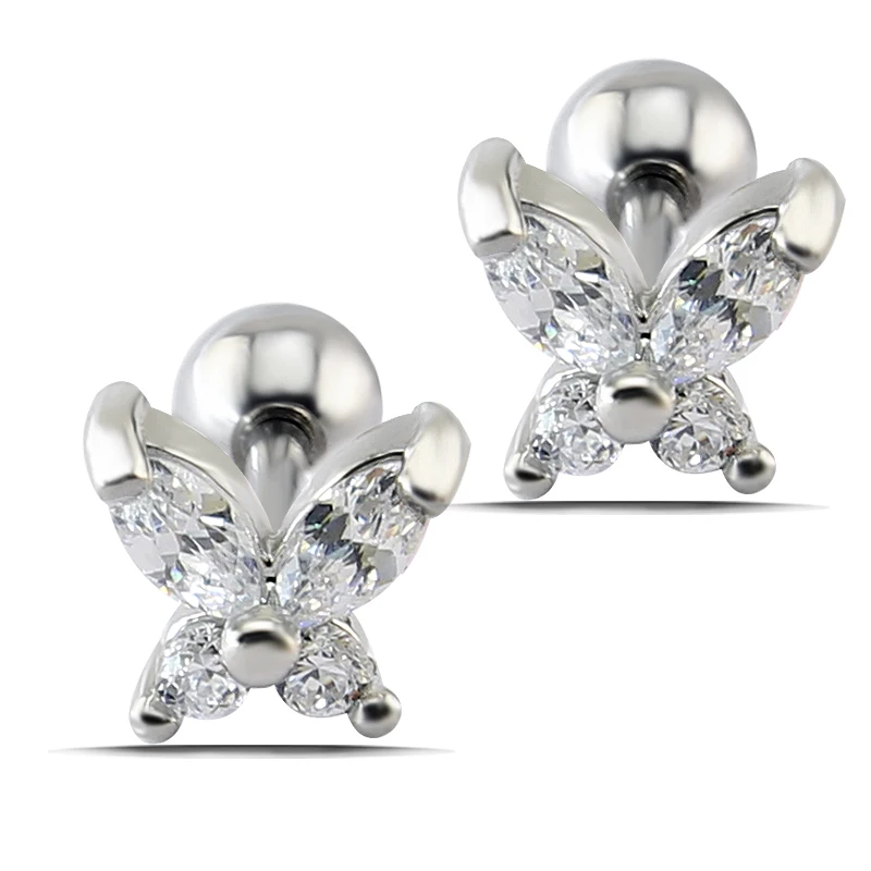 Us 2 03 18 Off Clear Zircon Butterfly Tragus Ear Piercing Cartilage Earrings Jewelry Cute Stud Earrings 16g Forward Helix Piercing In Stud Earrings