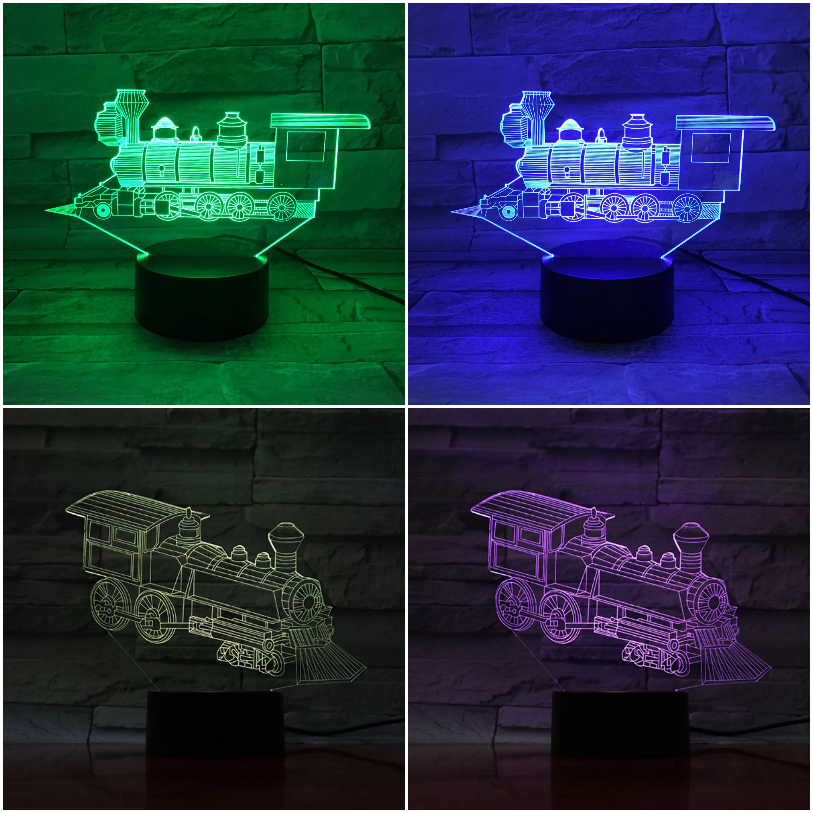 locomotive led night light decoration 3d illusion train childrens tabletop night light