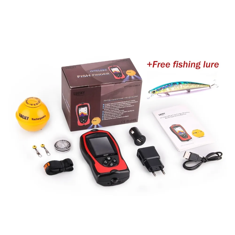 Depth Wireless Sonar Fish Finder FF1108-1 CWLA Lucky FindFish Echo Sounders Lure Fishfinder Bite Alarms Deeper FindFish Pesca