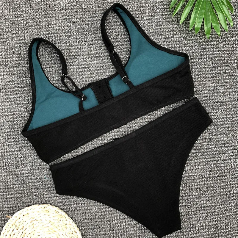Sexy Solid Bikinis Women Swimwear V Neck Bikinis Set Female Chest Gather Push Up Swimwear Beach Wear Bathing Suit SCL533 (11)