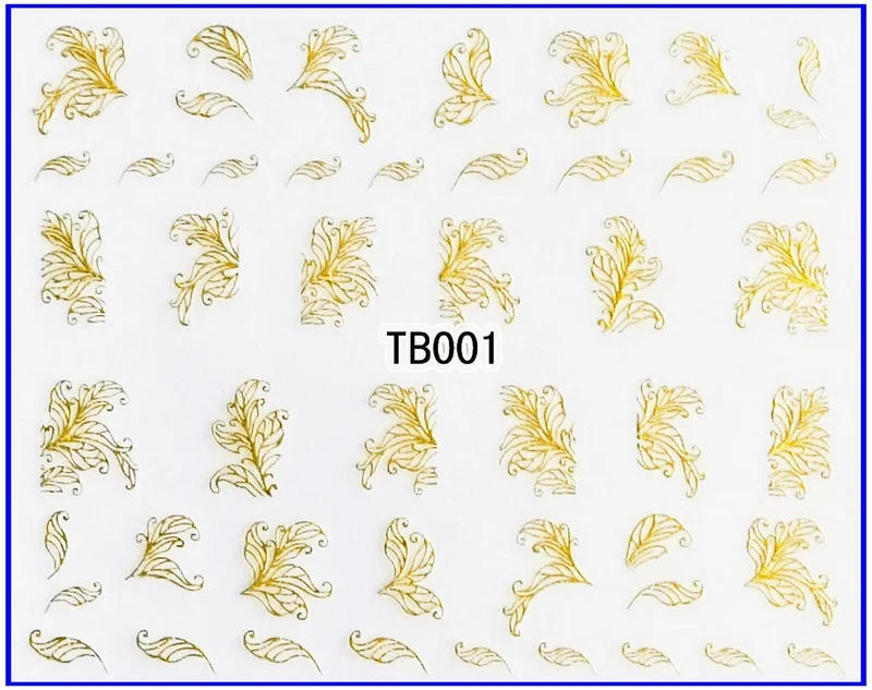 Золото Серебро самоклеющиеся 3D наклейки для ногтей тату масло муха Рыба цветок TB 001-006 - Цвет: TB001 GOLD