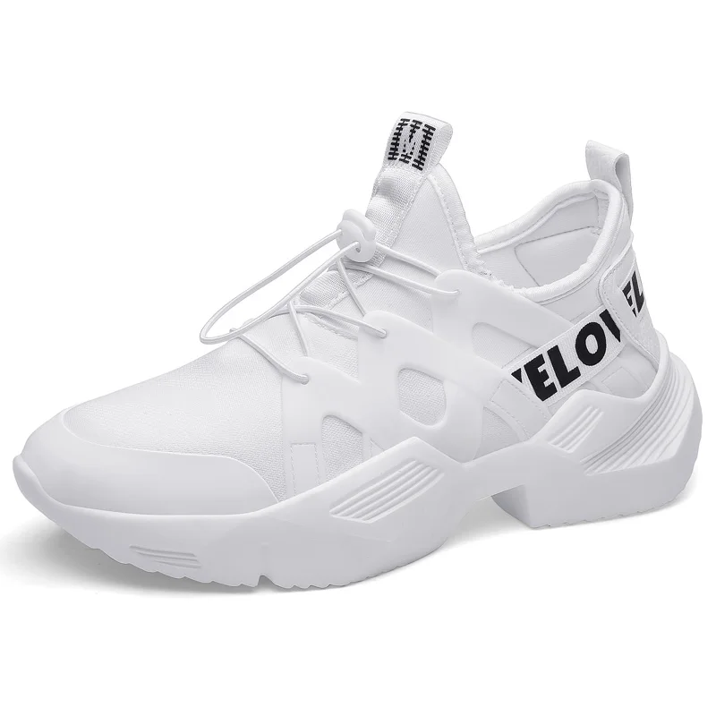 POLALI/Новинка года; модные кроссовки для мужчин; верх из лайкры; дышащие ботинки с массивным каблуком; нескользящая Вулканизированная обувь; zapatillas hombre; Цвет черный, белый - Цвет: Белый