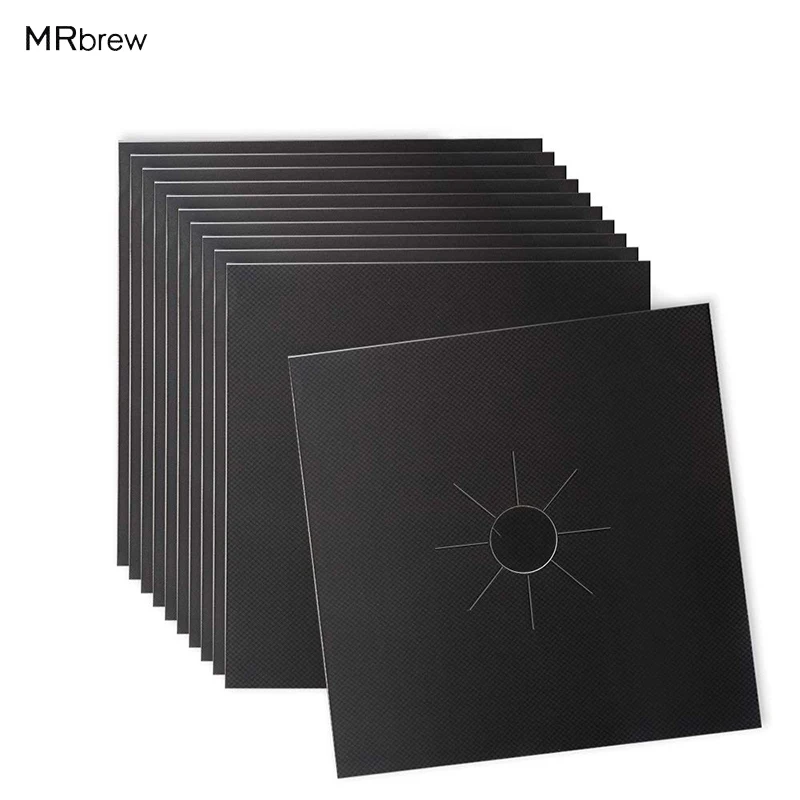 

10Pcs/set Black Reusable Gas Range Non-stick Stovetop Burner Protector Liner Cover For Cleaning Cooking Kitchen Tools