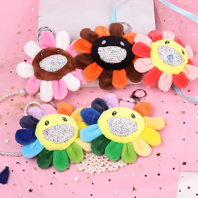 

2019 Cute Women's Sunflower Keychain Car Cartoon Anime Pendant Plush Toys Bag&Backpack Pendant Gifts for Women Kids key rings