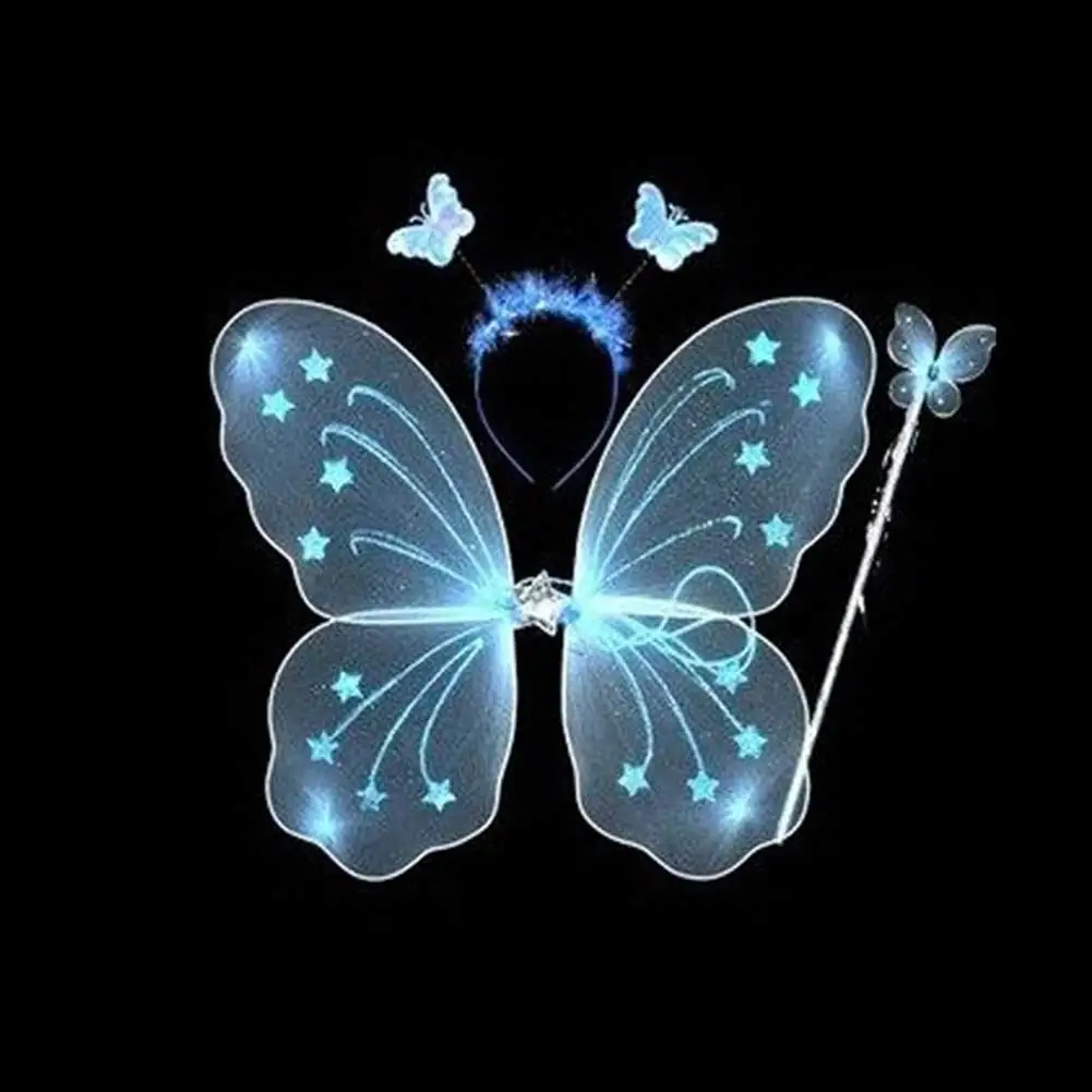 3 шт./компл. Костюм для детей, для малышей Косплэй с «крыльями ангела» Волшебная палочка опора для девочек крылья бабочки и феи Костюм GHS99 - Цвет: Синий