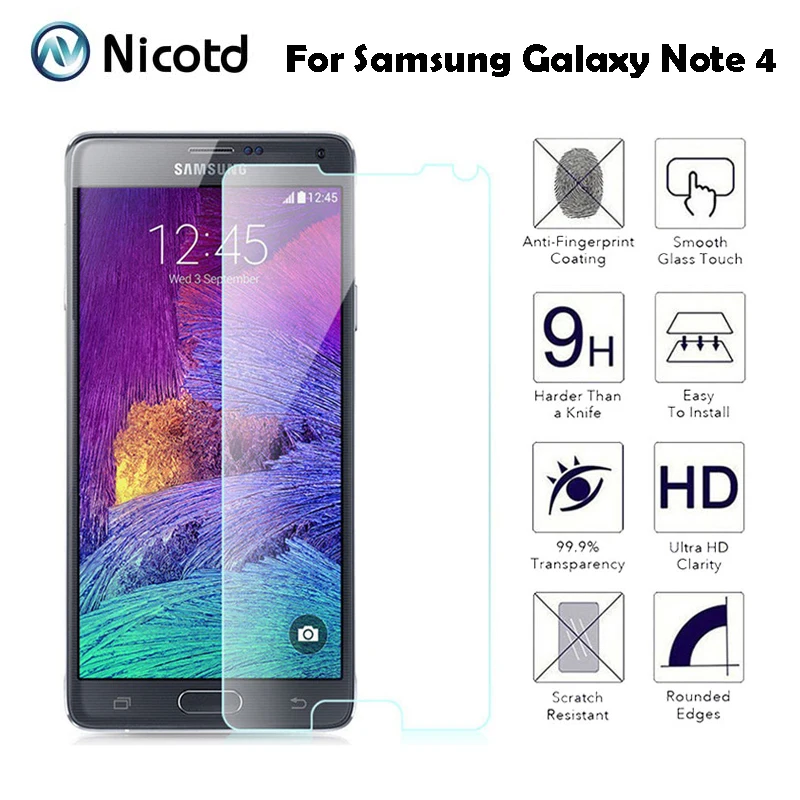

Nicotd 0.26mm Tempered Glass For Samsung Galaxy Note 4 Explosion-Proof Screen Protector Protective Glass Film 2.5D HD Clear
