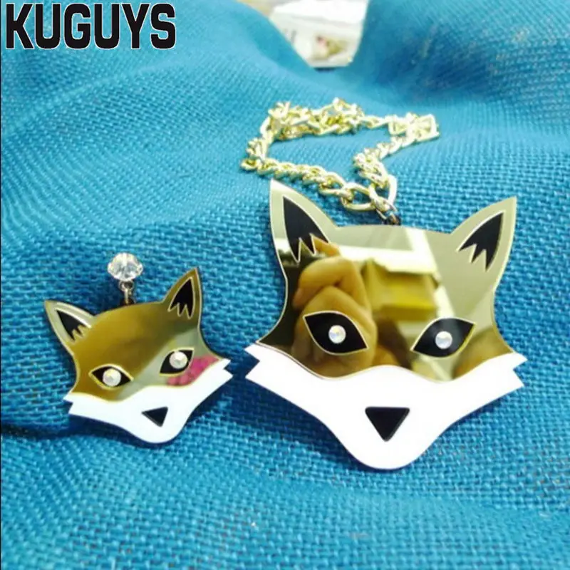 

KUGUYS Trendy Gold Fox Large Pendant Necklaces for Women Fashion Womans Acrylic Necklace Link Chain