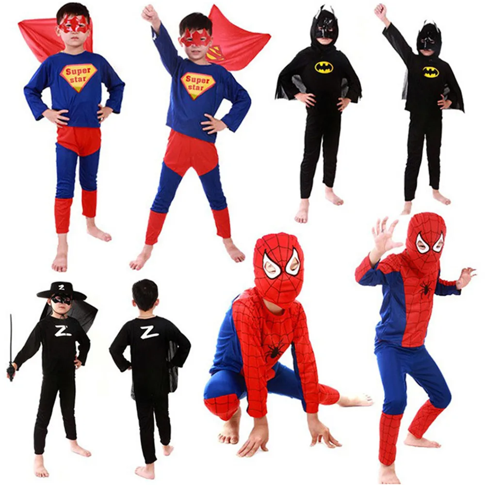 Keruishu 3 предмета Комплект вечерние Детские костюмы дети унисекс игры костюм фестиваль костюм Бэтмен/Зорро/Супермен/Человек-паук детская костюмы