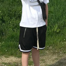 Спортивные мужские шорты для занятия баскетболом, шорты на бретельках, летние шорты, хлопковые повседневные шорты с эластичной резинкой на талии, размер плюс мужской однотонный черный шнурок