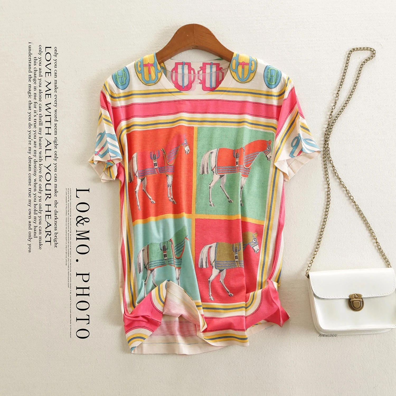 

New color female half sleeve cotton t shirts show thin printed sweaters leisure horses round collar short sleeve