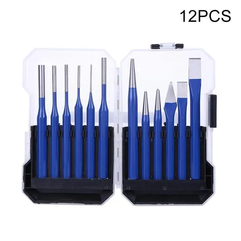 

12PCS/Set Steel Punching Pin Chisel Rivet Screw Mark Hole Woodworking Carving Tool Set Various specifications Percussion Punch