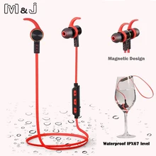 M&J Hight Quality Waterproof Bluetooth Earphones Wireless Magnetic Magnet Stereo Sports Running In-Ear Earbuds With Microphone