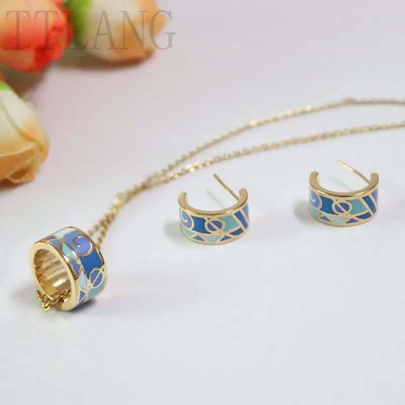 

2 Colors Sky Blue And khaki Special Symbol Design Kids Children Enamel Jewelry Set